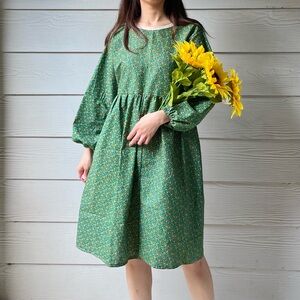 Vintage Fabric | Handmade Cranston Fabric Floral Iris Dress SKU 03103 Green